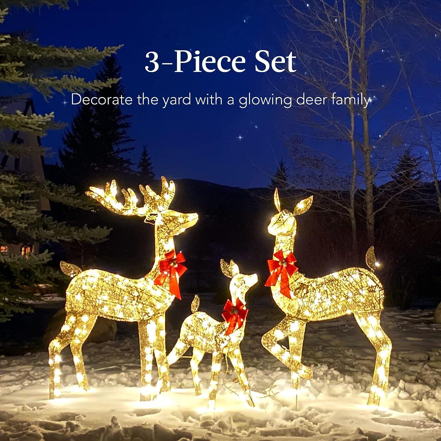  3-Piece Iridescent Reindeer Family - Lighted Deer Set